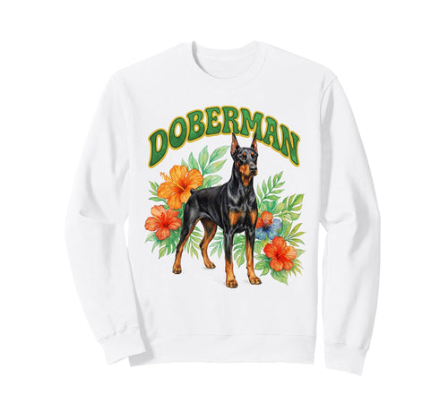 Doberman Groovy Floral Watercolor Sweatshirt - Aesthetic Graphic Unisex - T-Shirt, Sweatshirt, Hoodie