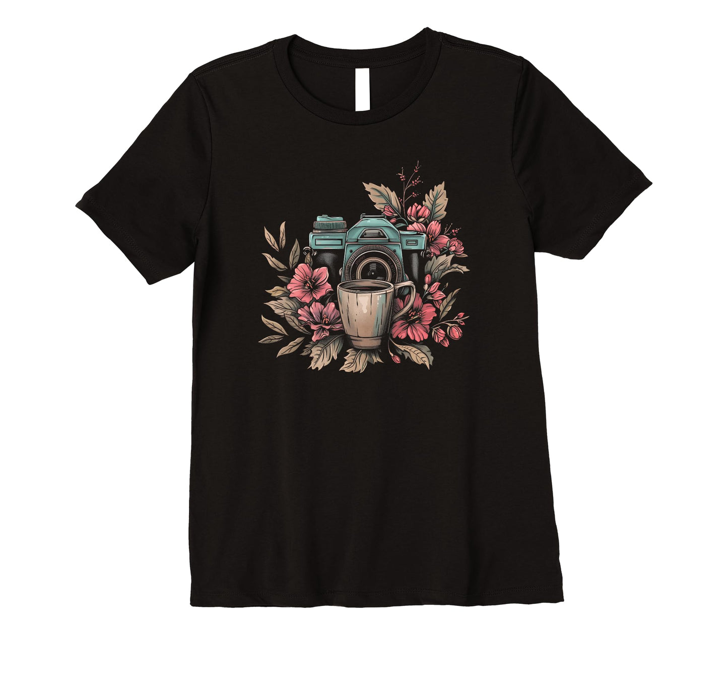 Womens Photographer Coffee Camera Flowers T-Shirt - Graphic Print Unisex - T-Shirt, Sweatshirt, Hoodie