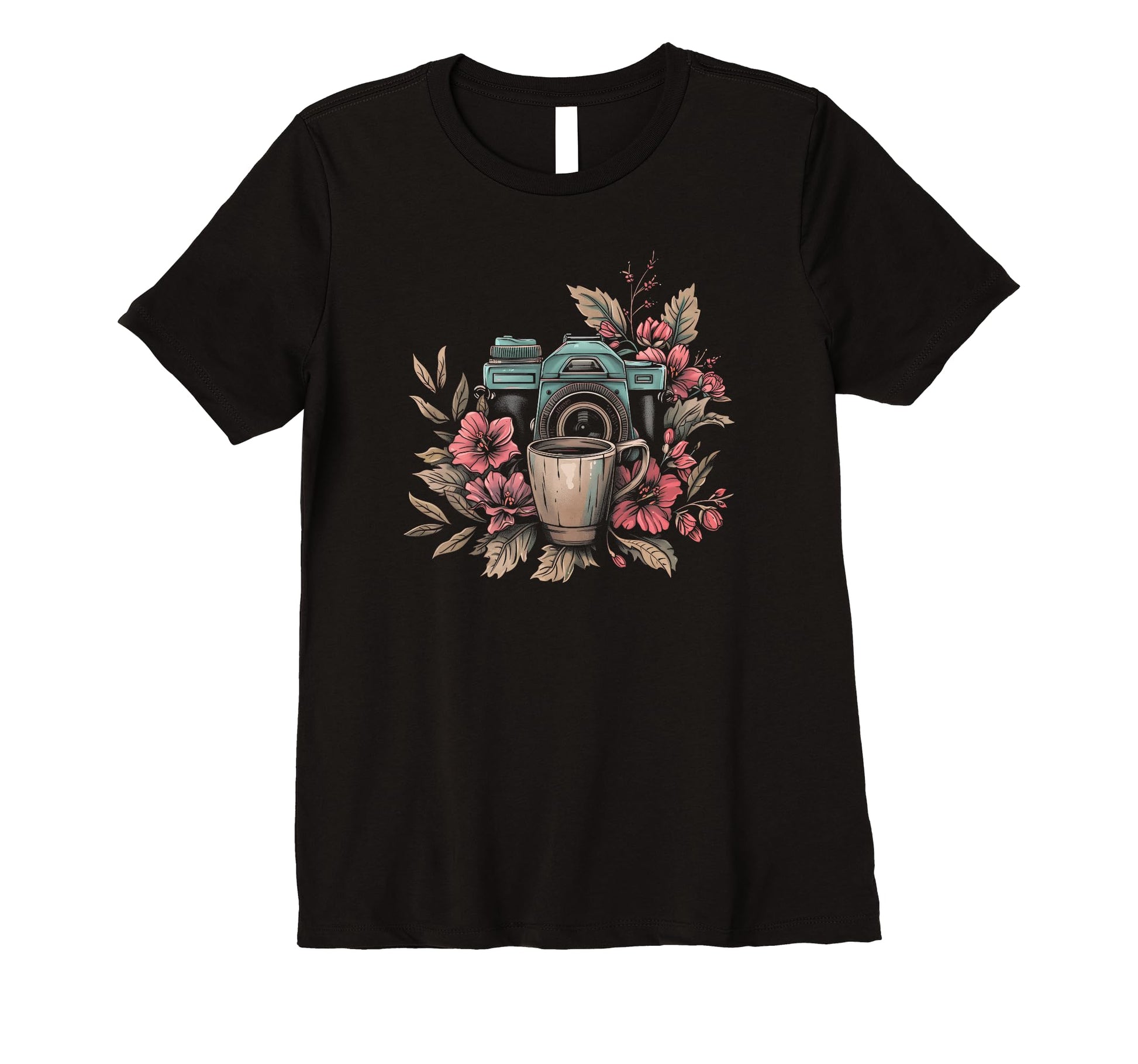 Womens Photographer Coffee Camera Flowers T-Shirt - Graphic Print Unisex - T-Shirt, Sweatshirt, Hoodie