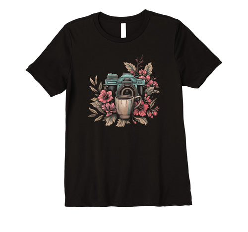 Womens Photographer Coffee Camera Flowers T-Shirt - Graphic Print Unisex - T-Shirt, Sweatshirt, Hoodie