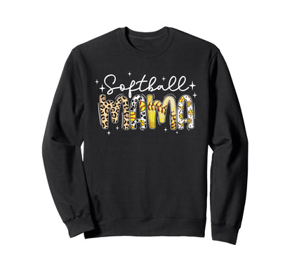 Softball Mama Leopard Game Day Softball Sweatshirt - Unique Graphic Unisex - T-Shirt, Sweatshirt, Hoodie