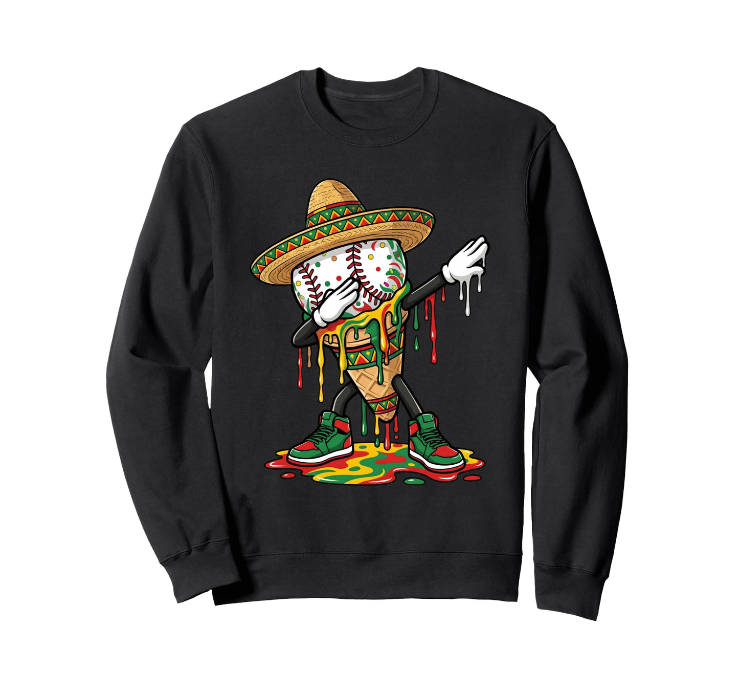 Baseball Dabbing Ice Cream Drip Sweatshirt - Fun Novelty Design Unisex - T-Shirt, Sweatshirt, Hoodie