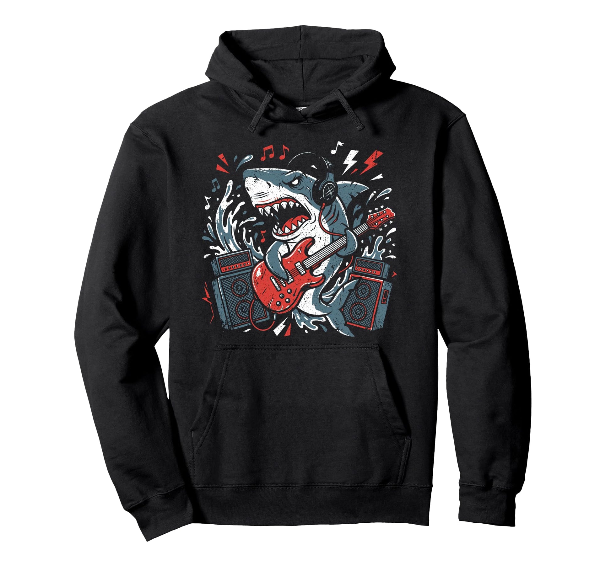 Shark Playing Guitar Rock Band Hoodie - Trendy Graphic for Adults - T-Shirt, Sweatshirt, Hoodie