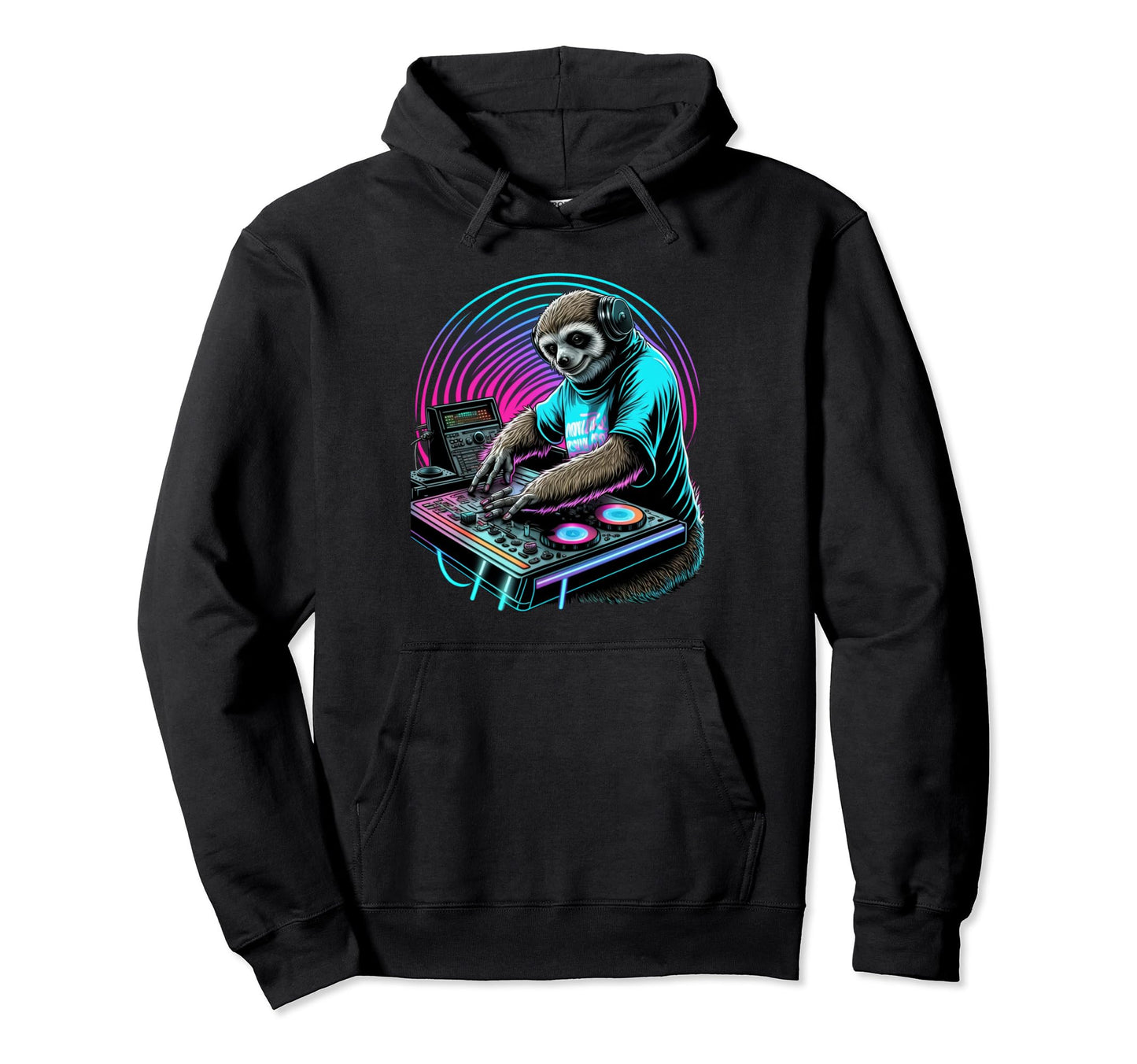 Vaporwave Aesthetic Sloth Dj Synthwave Hoodie - Trendy Graphic Unisex - T-Shirt, Sweatshirt, Hoodie
