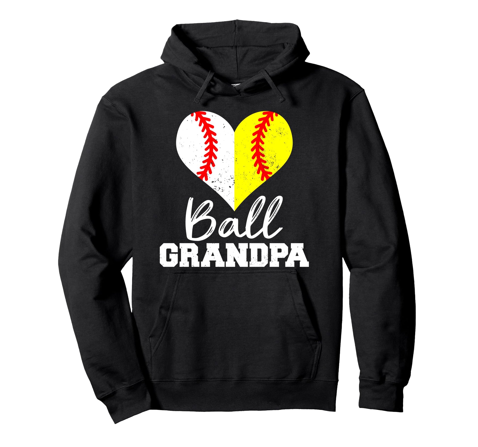 Baseball Softball Grandpa Heart Hoodie - Fun Novelty Design for Adults - T-Shirt, Sweatshirt, Hoodie