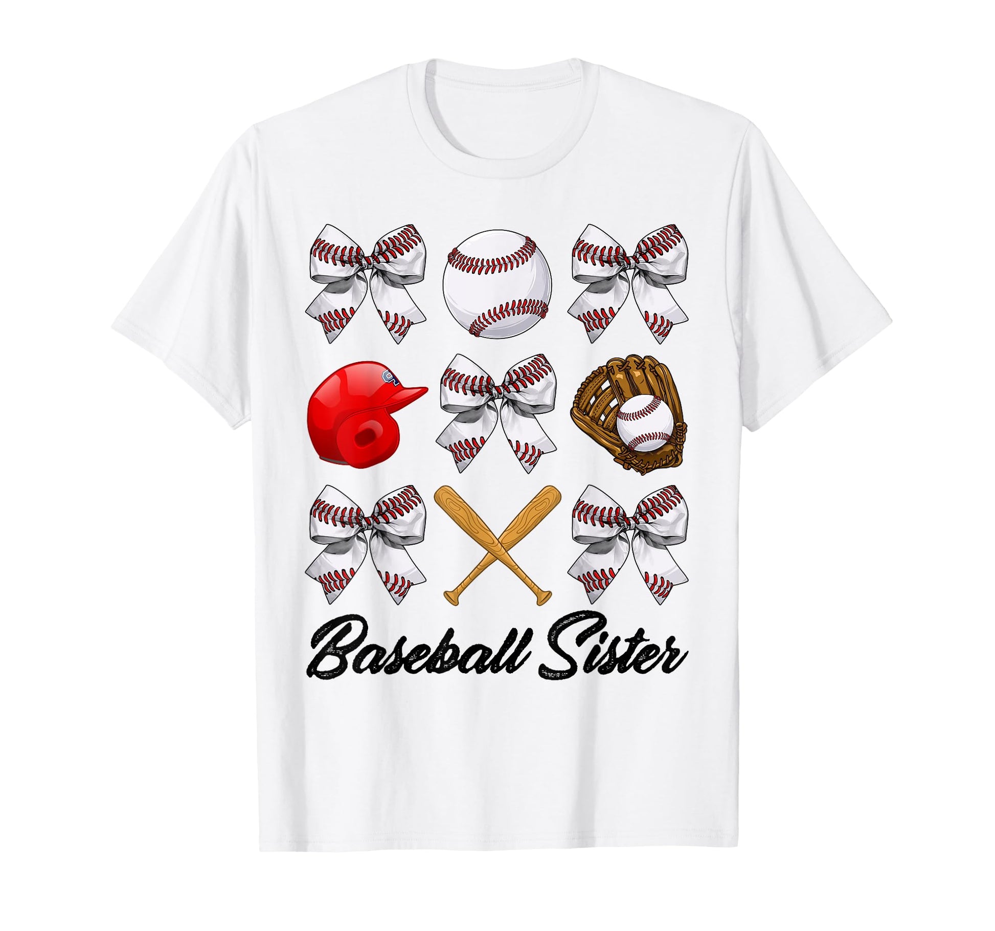 Baseball Sister Bow Baseball Mom T-Shirt - Fun Novelty Design Men Women - T-Shirt, Sweatshirt, Hoodie