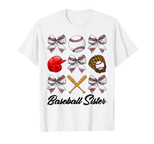 Baseball Sister Bow Baseball Mom T-Shirt - Fun Novelty Design Men Women - T-Shirt, Sweatshirt, Hoodie