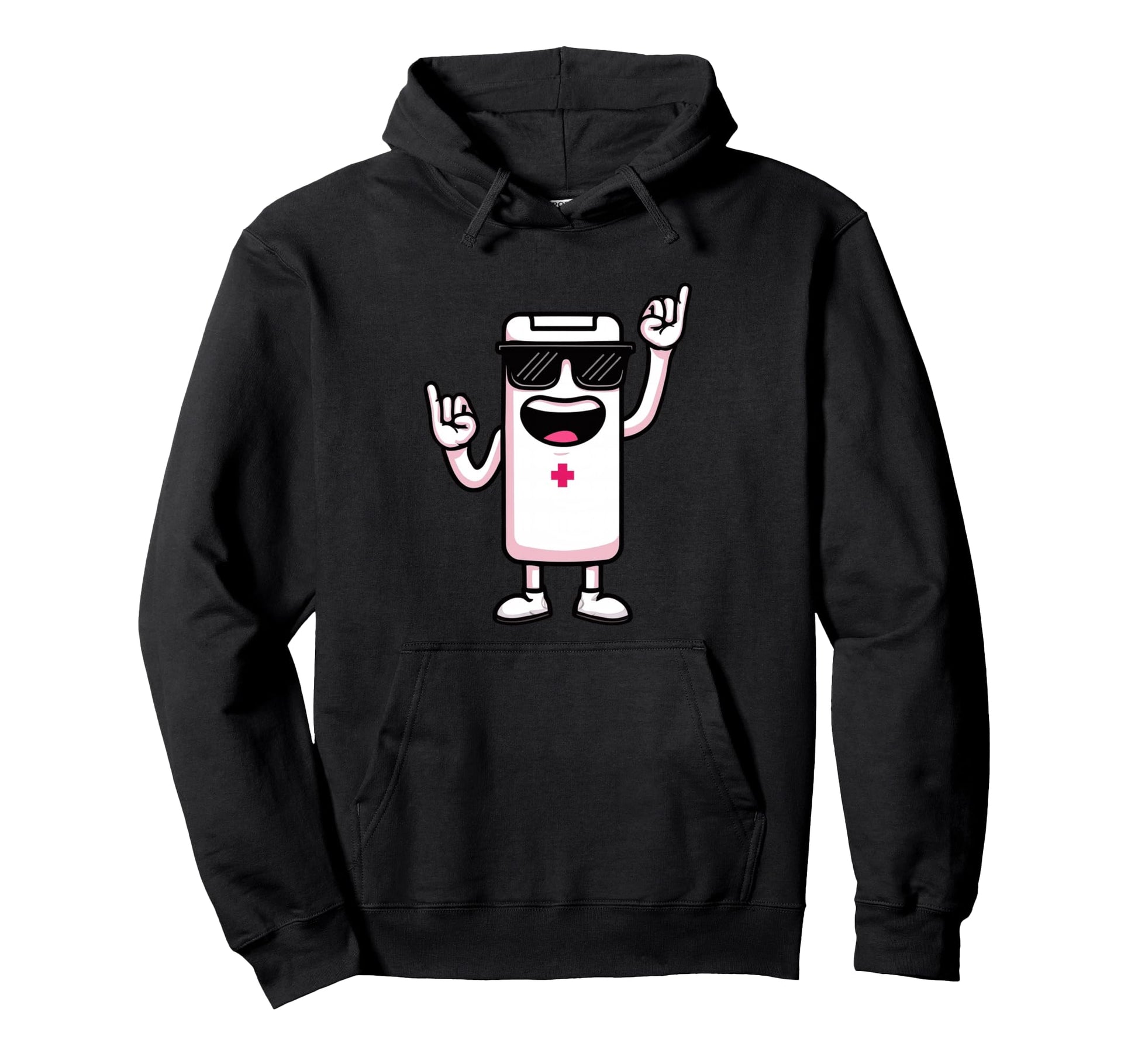 Battery Mascot Rock Hand Signs Punk Hoodie - Aesthetic Graphic Unisex - T-Shirt, Sweatshirt, Hoodie