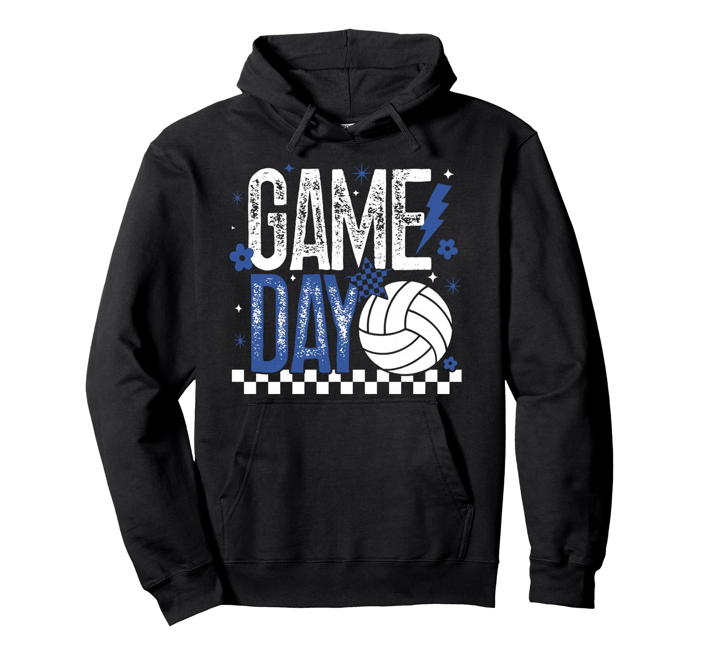 Volleyball Game Day Checkered Mom Blue Hoodie - Fun Novelty Design Unisex - T-Shirt, Sweatshirt, Hoodie