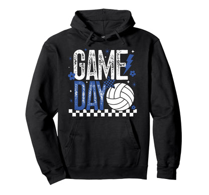Volleyball Game Day Checkered Mom Blue Hoodie - Fun Novelty Design Unisex - T-Shirt, Sweatshirt, Hoodie