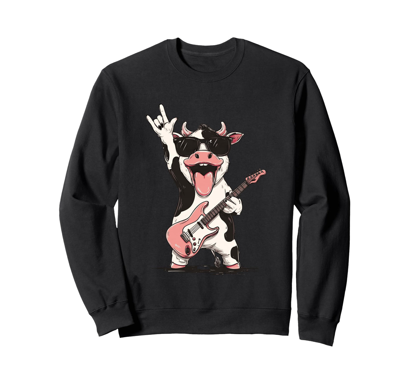 Cow Cartoon Funny Animal Rock Sweatshirt - Novelty Apparel for Adults - T-Shirt, Sweatshirt, Hoodie