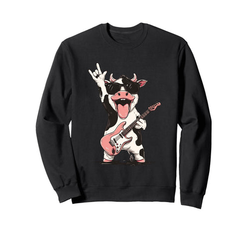 Cow Cartoon Funny Animal Rock Sweatshirt - Novelty Apparel for Adults - T-Shirt, Sweatshirt, Hoodie