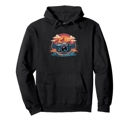 Camera Mountain Sunset Waves Hoodie - Custom Art Print Men Women - T-Shirt, Sweatshirt, Hoodie