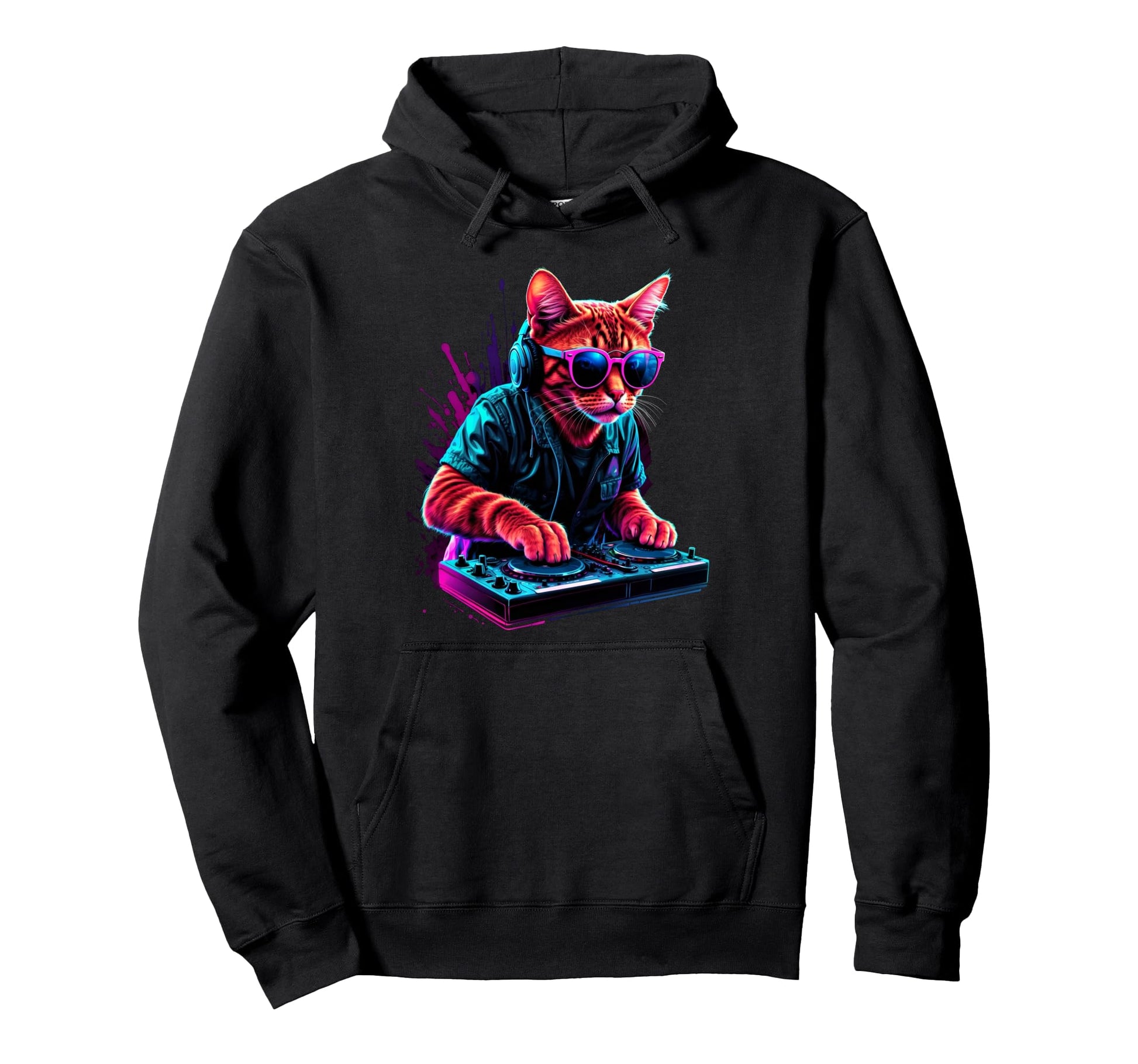 Vaporwave Aesthetic Cat Dj Techno Hoodie - Novelty Apparel Men Women - T-Shirt, Sweatshirt, Hoodie