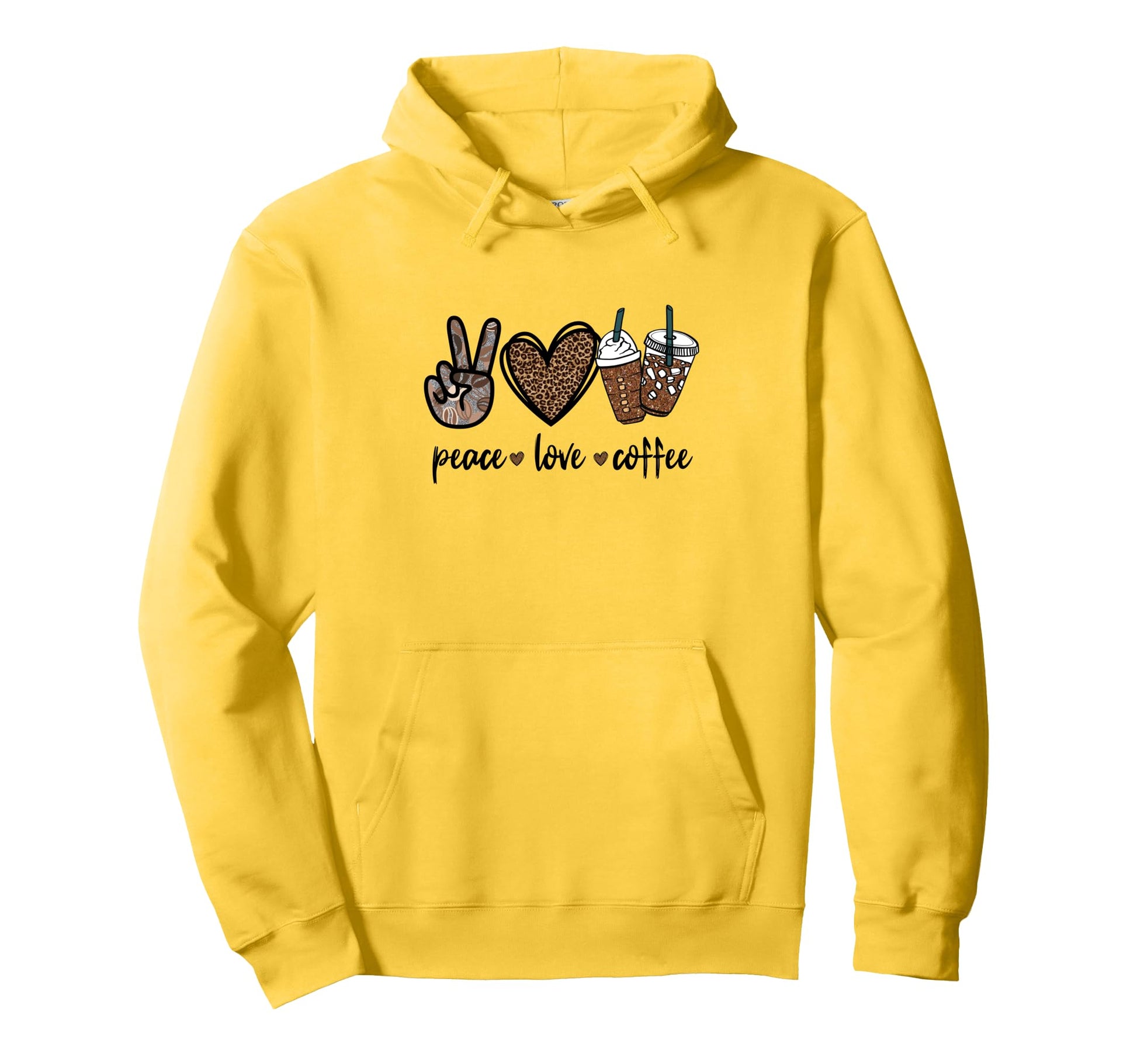 Leopard Coffee Cup Coffee Lover Peace Hoodie - Aesthetic Graphic Unisex - T-Shirt, Sweatshirt, Hoodie