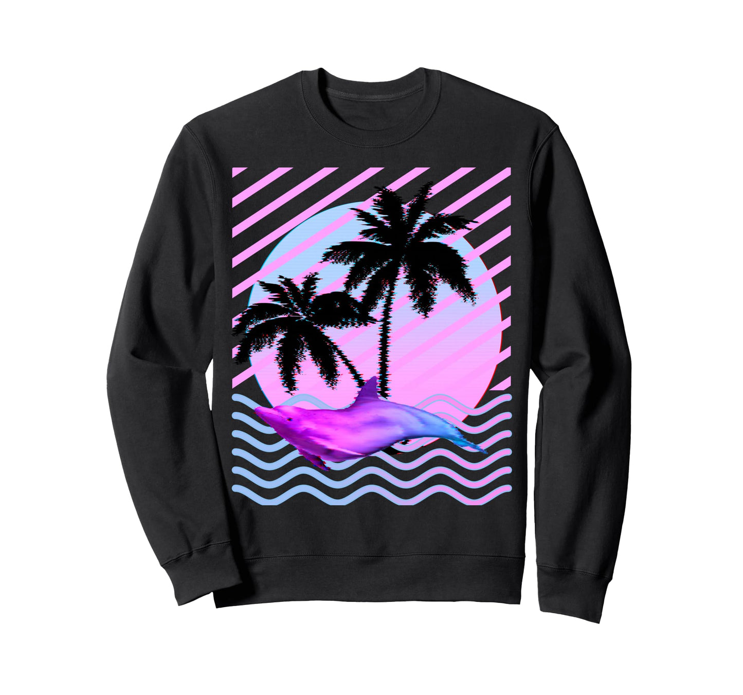 Palm Tree And Vaporwave Dolphin Sweatshirt - Streetwear Style for Adults - T-Shirt, Sweatshirt, Hoodie
