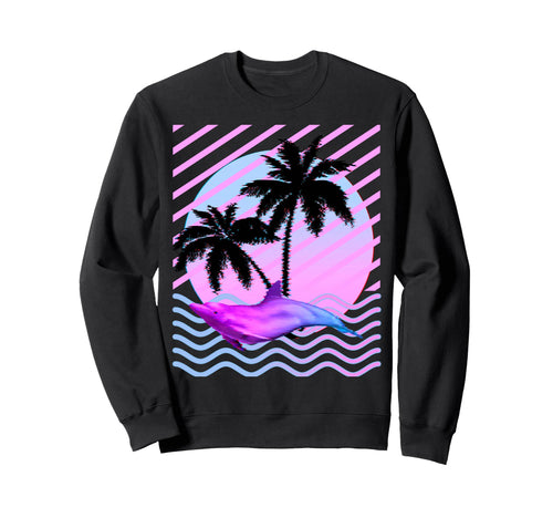 Palm Tree And Vaporwave Dolphin Sweatshirt - Streetwear Style for Adults - T-Shirt, Sweatshirt, Hoodie