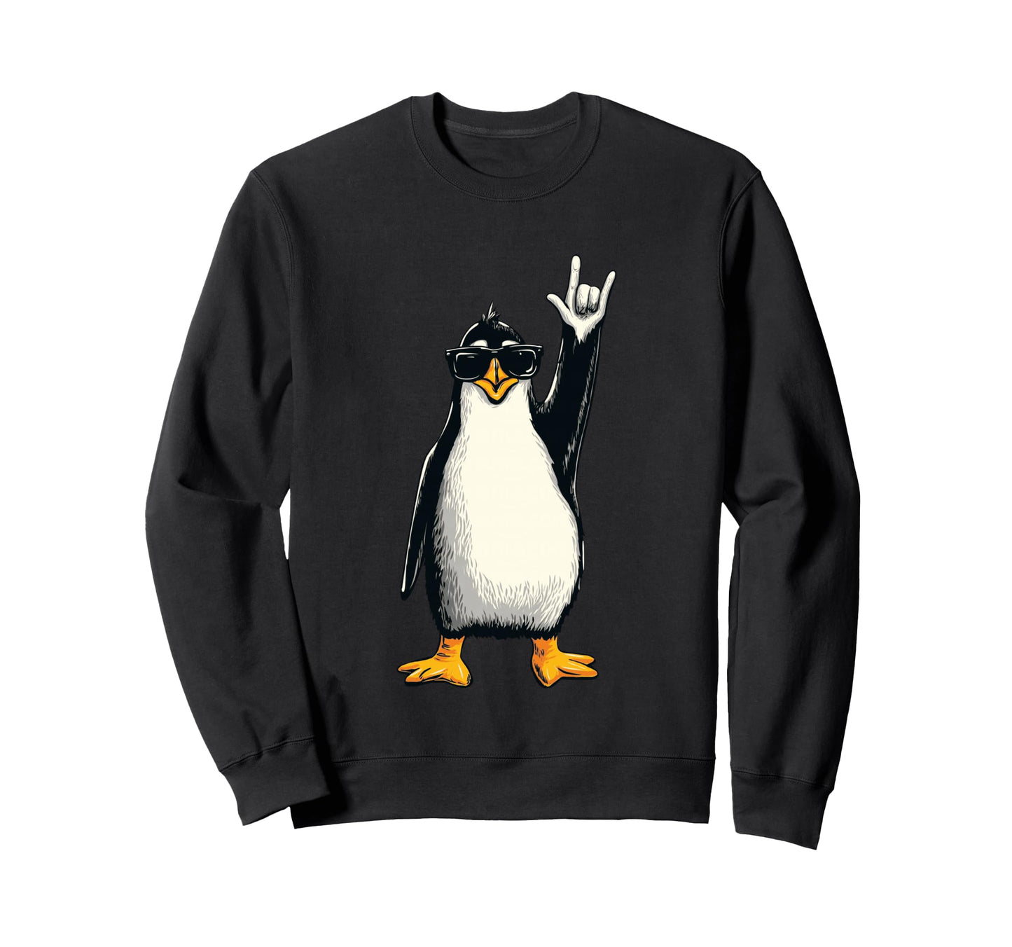 Penguin Rock Hand Sign Sunglasses Sweatshirt - Casual Everyday Wear Unisex - T-Shirt, Sweatshirt, Hoodie