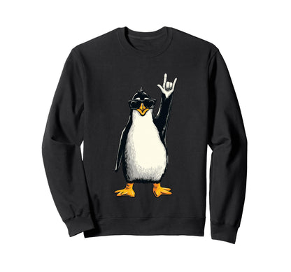 Penguin Rock Hand Sign Sunglasses Sweatshirt - Casual Everyday Wear Unisex - T-Shirt, Sweatshirt, Hoodie
