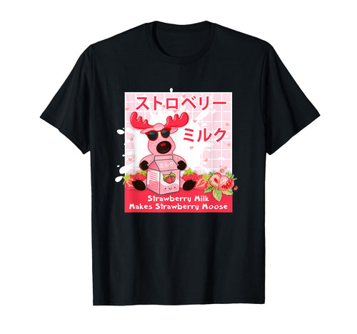 Moose Strawberry Milk Vaporwave T-Shirt - Minimalist Print for Adults - T-Shirt, Sweatshirt, Hoodie