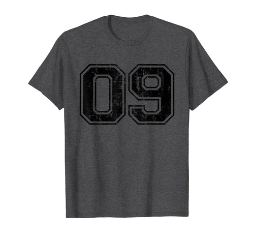 Number 09 Nine Varsity Distressed T-Shirt - Fun Novelty Design Unisex - T-Shirt, Sweatshirt, Hoodie