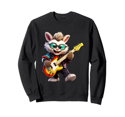 Bunny Playing Electric Guitar Sweatshirt - Casual Everyday Wear Unisex - T-Shirt, Sweatshirt, Hoodie