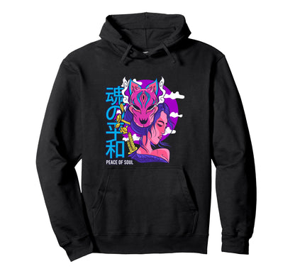 Japan Kitsune Fox Aesthetic Edgy Hoodie - Graphic Print Men Women - T-Shirt, Sweatshirt, Hoodie