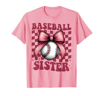 Baseball Sister Baseball Coquette Bow T-Shirt - Novelty Apparel for Adults - T-Shirt, Sweatshirt, Hoodie