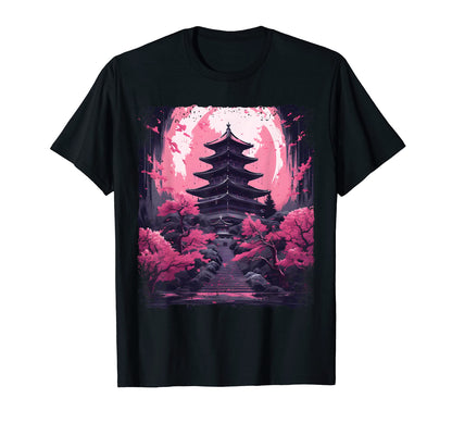 Cherry Blossom Sakura Tree Temple T-Shirt - Minimalist Print for Adults - T-Shirt, Sweatshirt, Hoodie