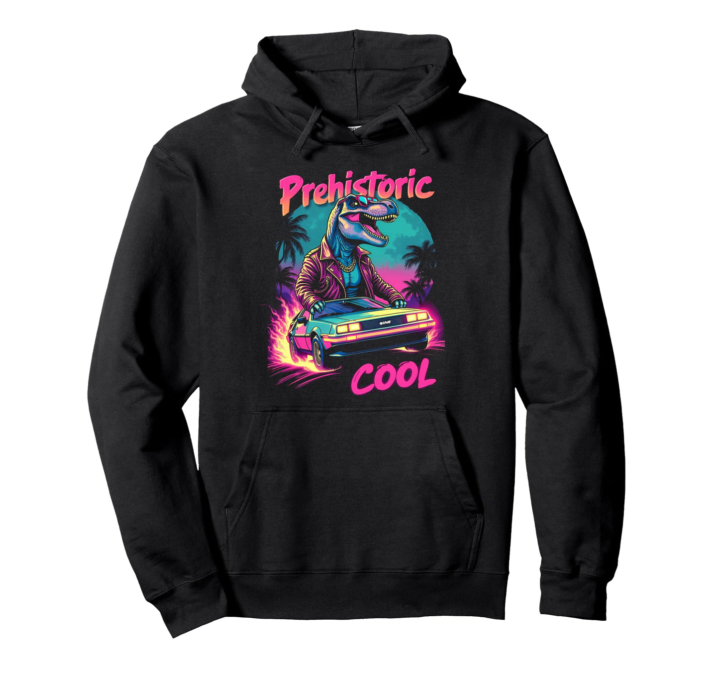 80S 70S Car T Rex Dinosaur Aesthetic Hoodie - Custom Art Print for Adults - T-Shirt, Sweatshirt, Hoodie