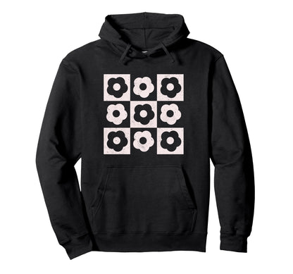 Checkered Flowers Boho Spring Hoodie - Streetwear Style for Adults - T-Shirt, Sweatshirt, Hoodie