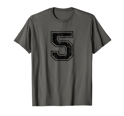 Number 5 Five Varsity Distressed Sport T-Shirt - Graphic Print for Adults - T-Shirt, Sweatshirt, Hoodie