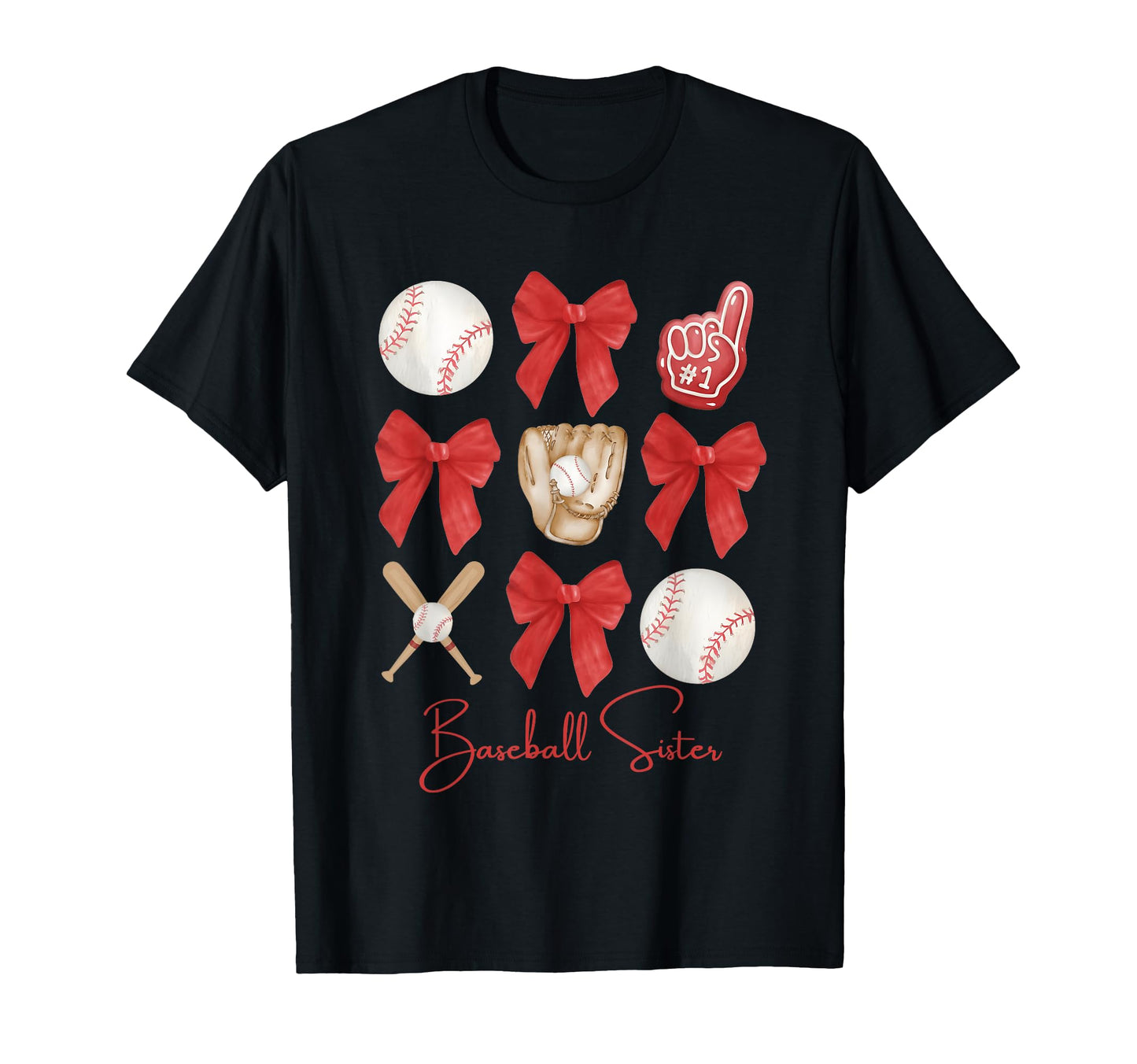 Baseball Sister Coquette Bow Cheer Baseball T-Shirt - Graphic Print Unisex - T-Shirt, Sweatshirt, Hoodie