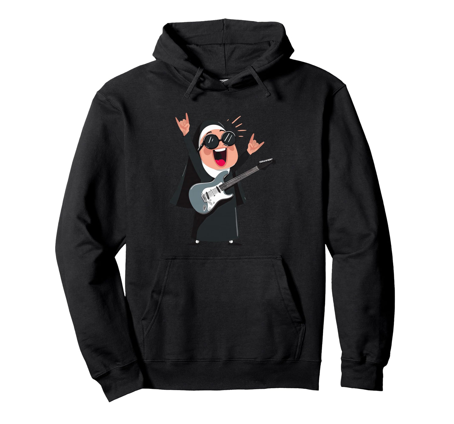Funny Nun Guitarist Rock Music Hoodie - Unique Graphic Unisex - T-Shirt, Sweatshirt, Hoodie