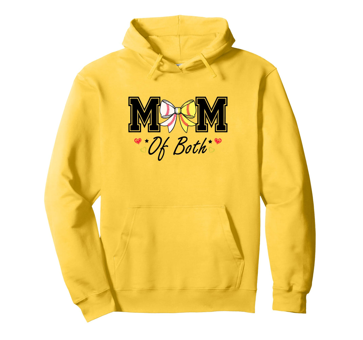 Mom Both Softball Baseball Bow Hoodie - Minimalist Print for Adults - T-Shirt, Sweatshirt, Hoodie