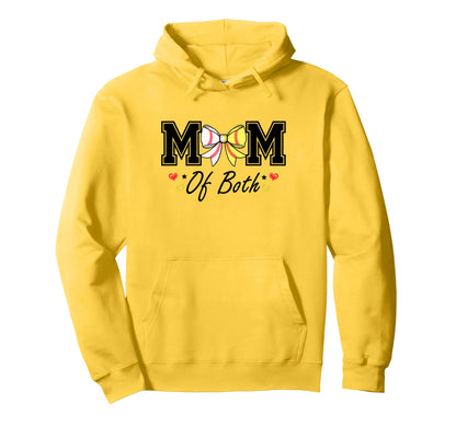 Mom Both Softball Baseball Bow Hoodie - Minimalist Print for Adults - T-Shirt, Sweatshirt, Hoodie