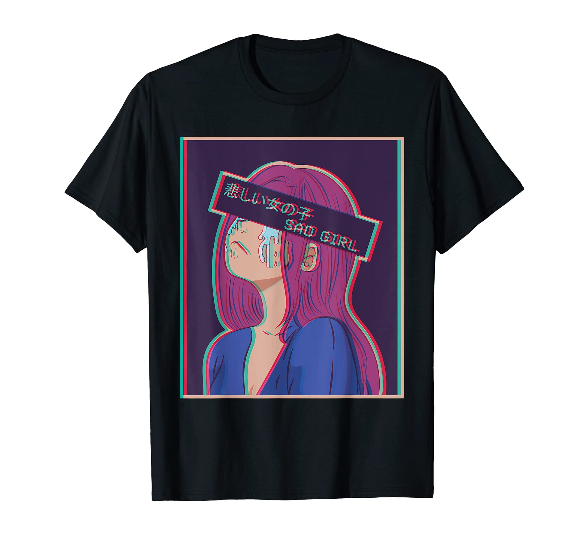 Sad Anime Japanese Vaporwave Aesthetic T-Shirt - Graphic Print Unisex - T-Shirt, Sweatshirt, Hoodie
