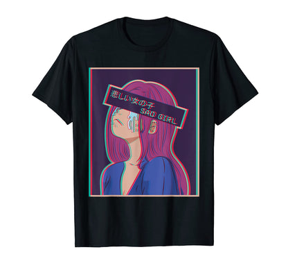 Sad Anime Japanese Vaporwave Aesthetic T-Shirt - Graphic Print Unisex - T-Shirt, Sweatshirt, Hoodie