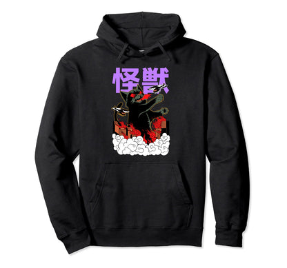 Anime Monster Cat Kanji Grunge Japan Hoodie - Fun Novelty Design Men Women - T-Shirt, Sweatshirt, Hoodie