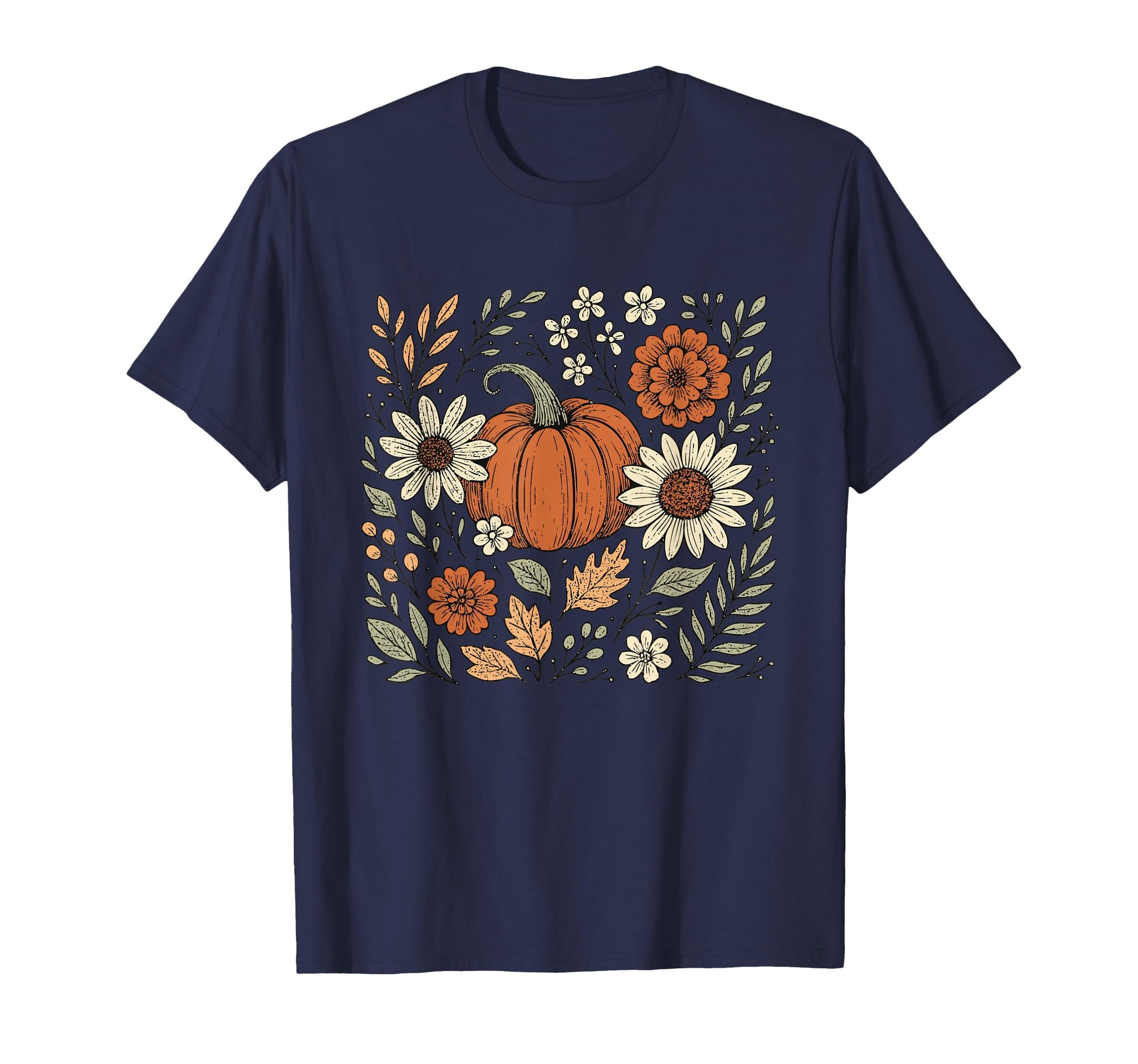 Boho Fall Floral Pumpkin Aesthetic T-Shirt - Aesthetic Graphic for Adults - T-Shirt, Sweatshirt, Hoodie
