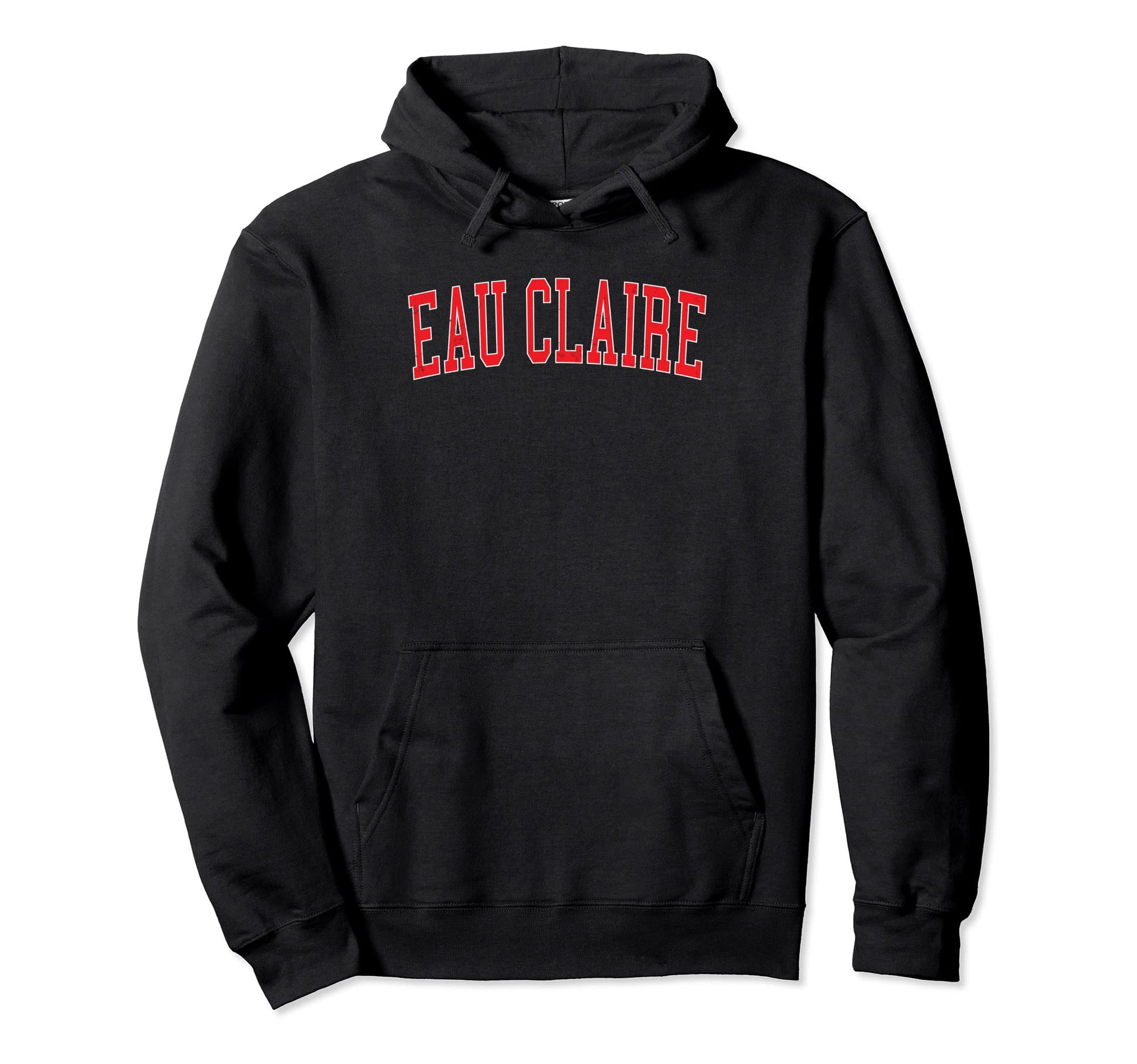 Eau Claire Wi Varsity Red Text Hoodie - Unique Graphic Men Women - T-Shirt, Sweatshirt, Hoodie
