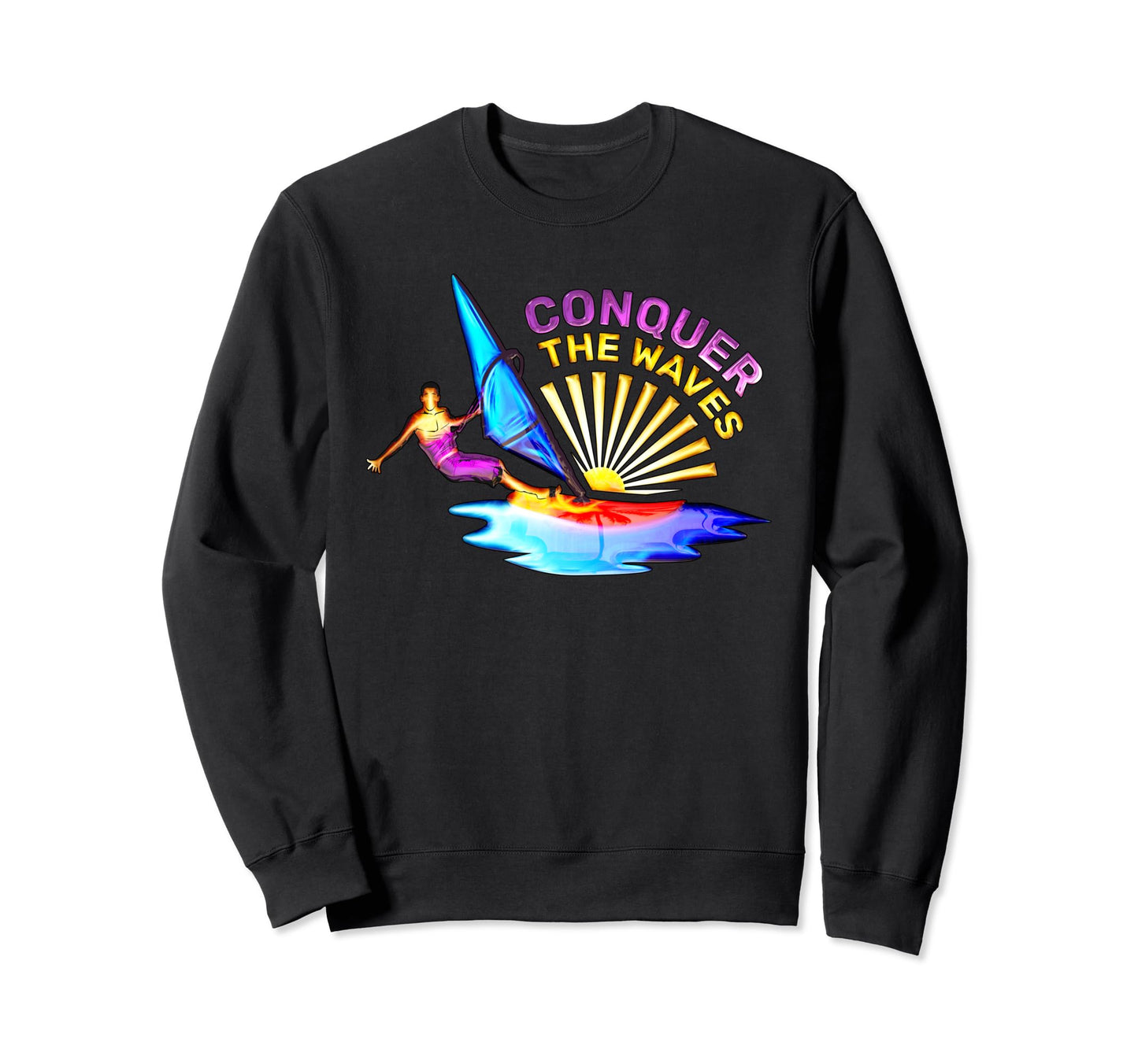 Radiant Surfer Conquer Waves Sweatshirt - Fun Novelty Design for Adults - T-Shirt, Sweatshirt, Hoodie