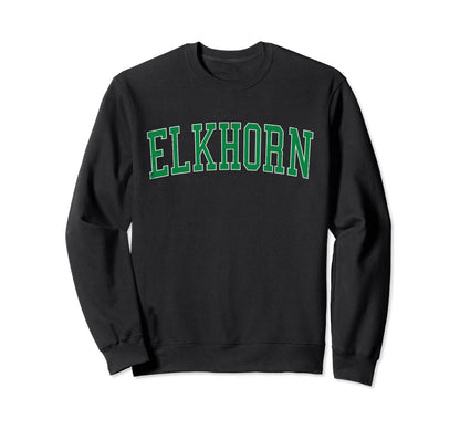 Elkhorn Wi Distressed Green Varsity Sweatshirt - Aesthetic Graphic Unisex - T-Shirt, Sweatshirt, Hoodie