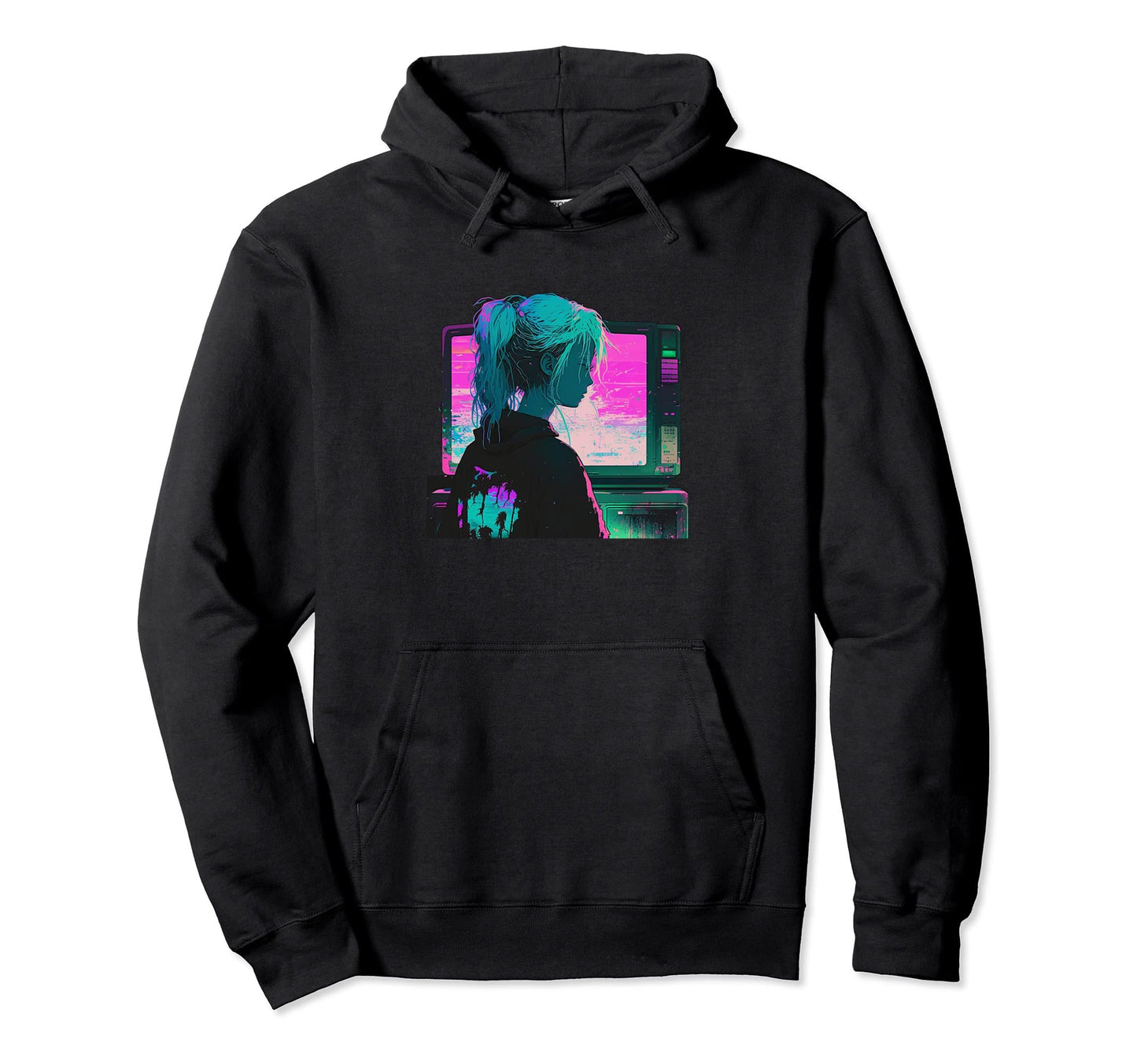 Vaperwave Aesthetic Glitch Anime Hoodie - Custom Art Print for Adults - T-Shirt, Sweatshirt, Hoodie