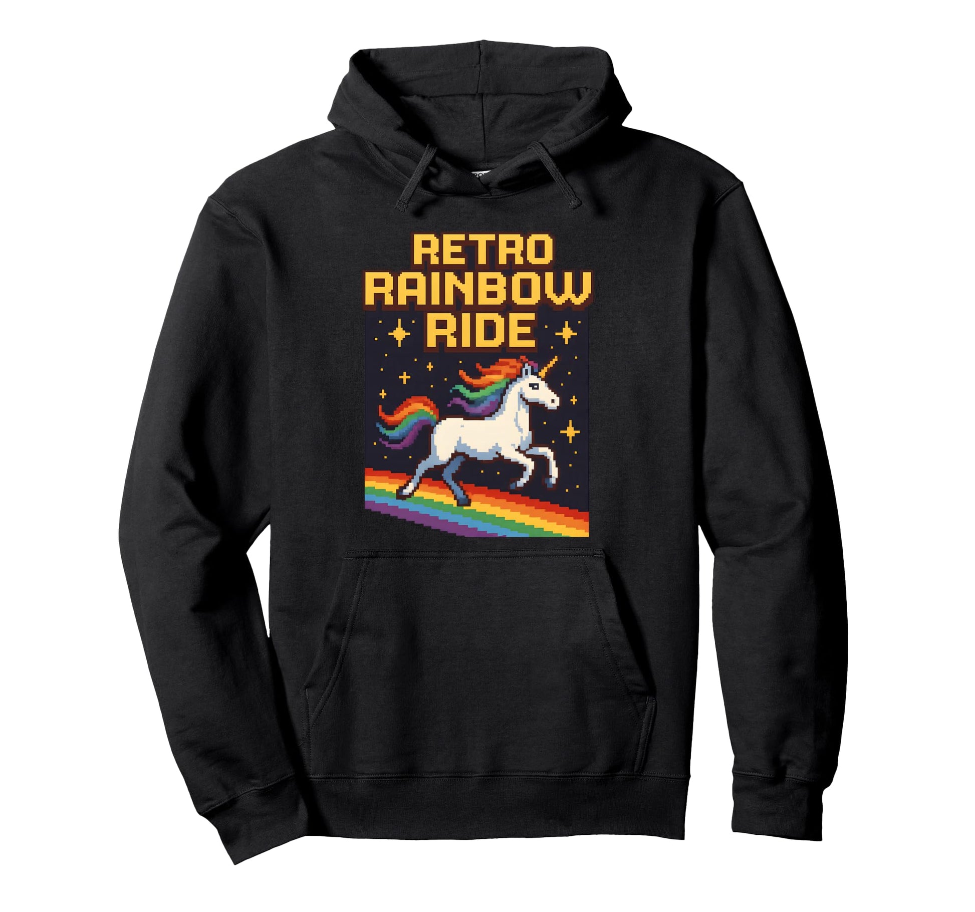 Funny 80S 8 Bit Pixel Unicorn Rainbow Hoodie - Minimalist Print Men Women - T-Shirt, Sweatshirt, Hoodie