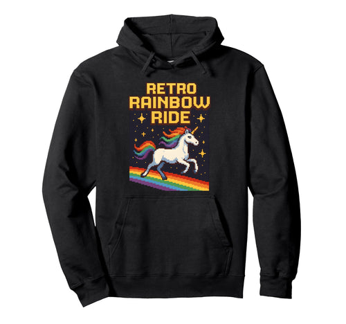 Funny 80S 8 Bit Pixel Unicorn Rainbow Hoodie - Minimalist Print Men Women - T-Shirt, Sweatshirt, Hoodie