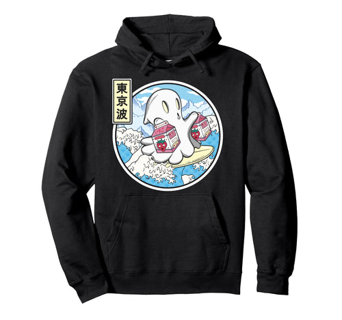 Surfing Ghost Strawberry Milk Japanese Hoodie - Fun Novelty Design Unisex - T-Shirt, Sweatshirt, Hoodie