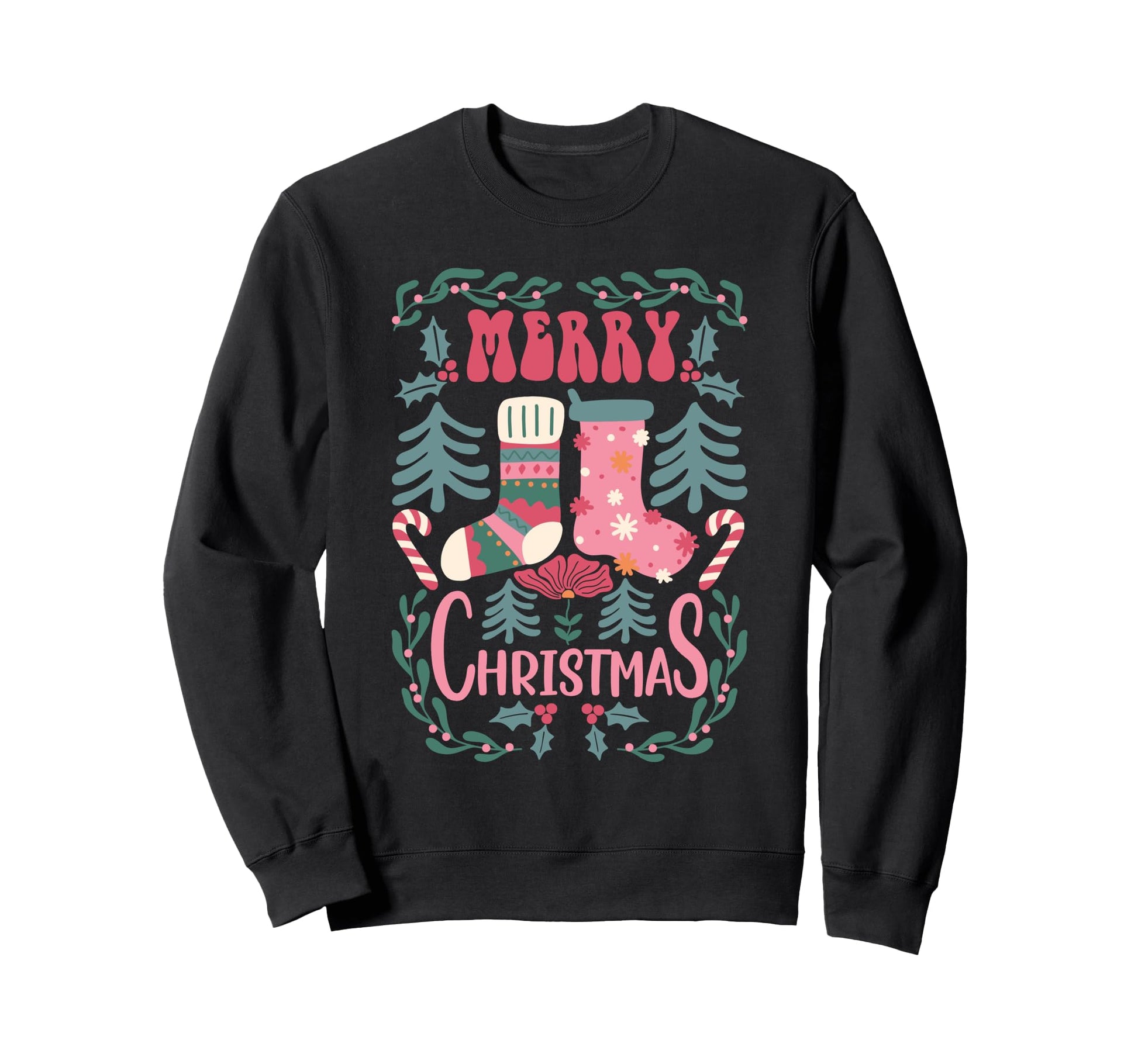 Boho Stockings Holiday Candy Canes Sweatshirt - Casual Everyday Wear Unisex - T-Shirt, Sweatshirt, Hoodie