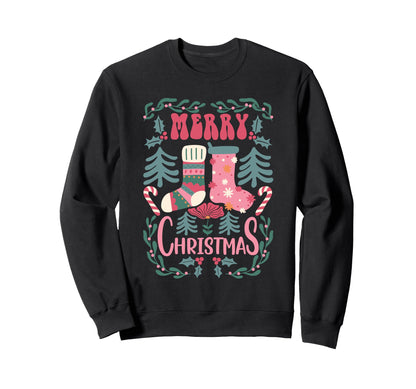 Boho Stockings Holiday Candy Canes Sweatshirt - Casual Everyday Wear Unisex - T-Shirt, Sweatshirt, Hoodie