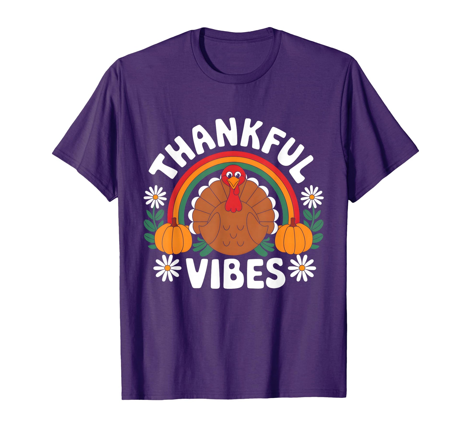 Thankful Vibes Turkey Rainbow T-Shirt - Unique Graphic Men Women - T-Shirt, Sweatshirt, Hoodie